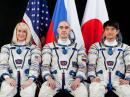 Expedition 48/49 crew members (L-R) Kate Rubins, KG5FYJ; Anatoly Ivanishin, and Takuya Onishi, KF5LKS. [NASA photo] 